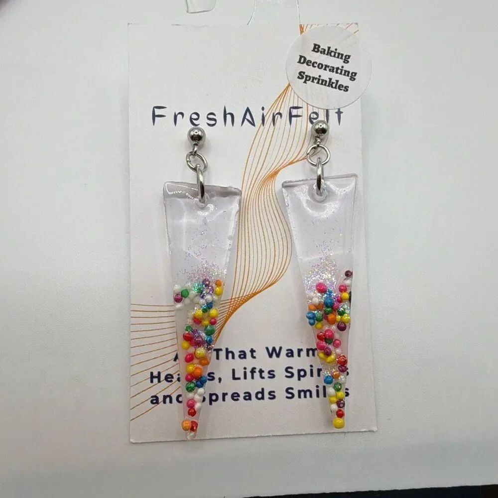 Baking sprinkles fun Unique handmade Resin Stainless drop steel earrings crafted